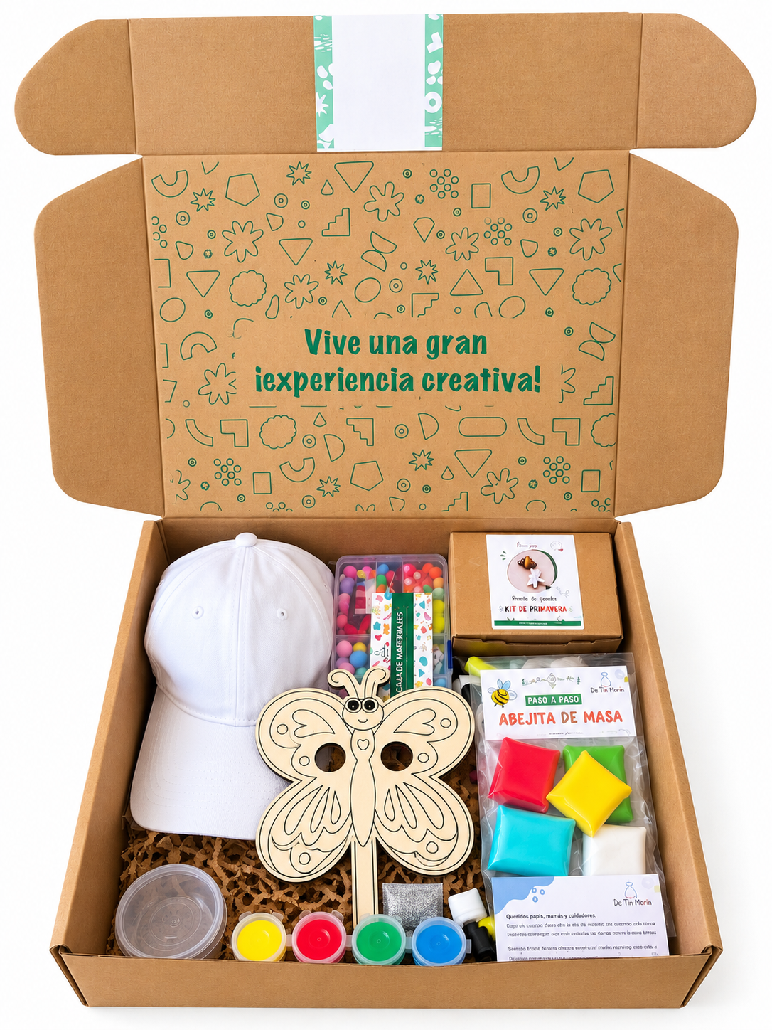 caja de carton con materiales para manualidades
