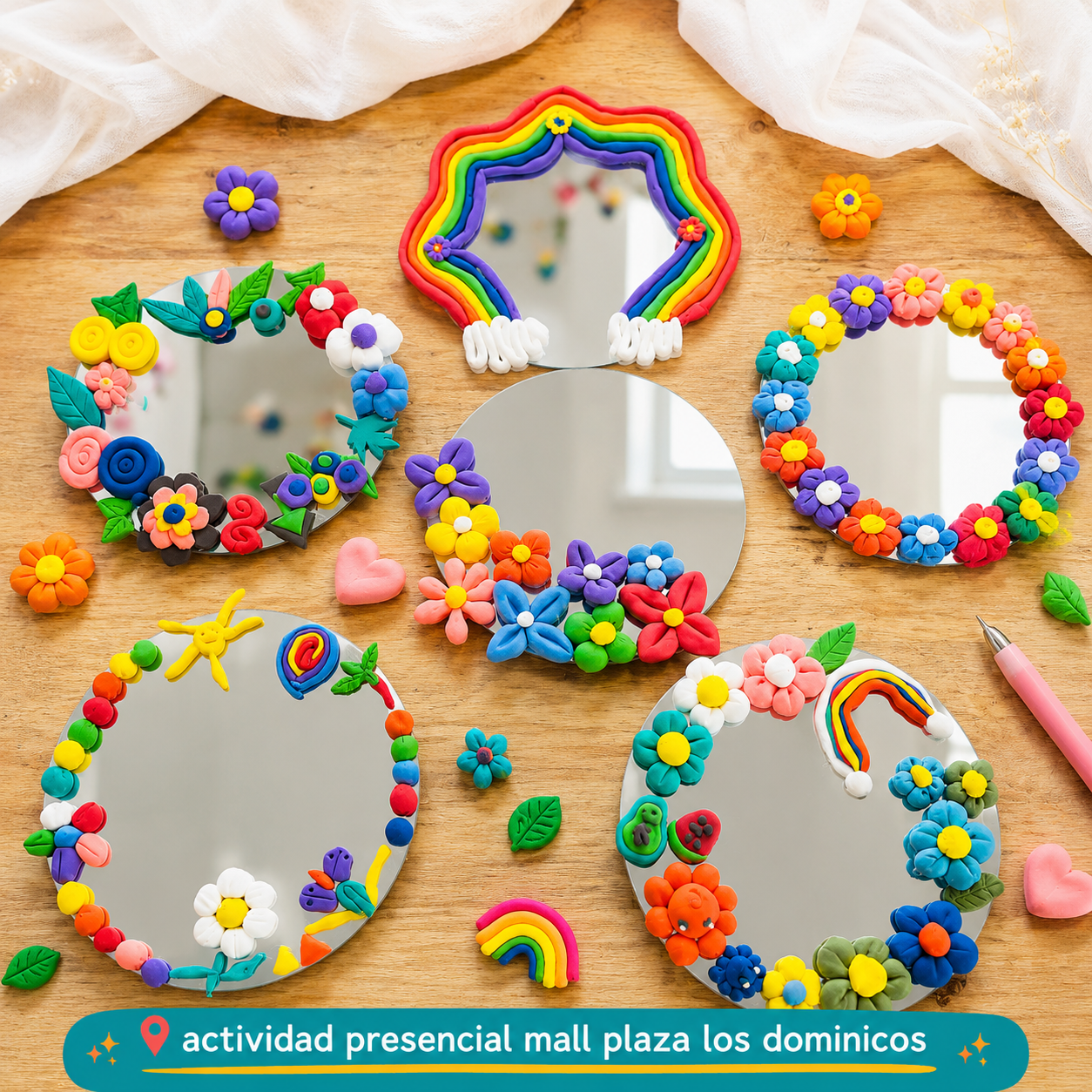 espejos decorados con masa por ninos